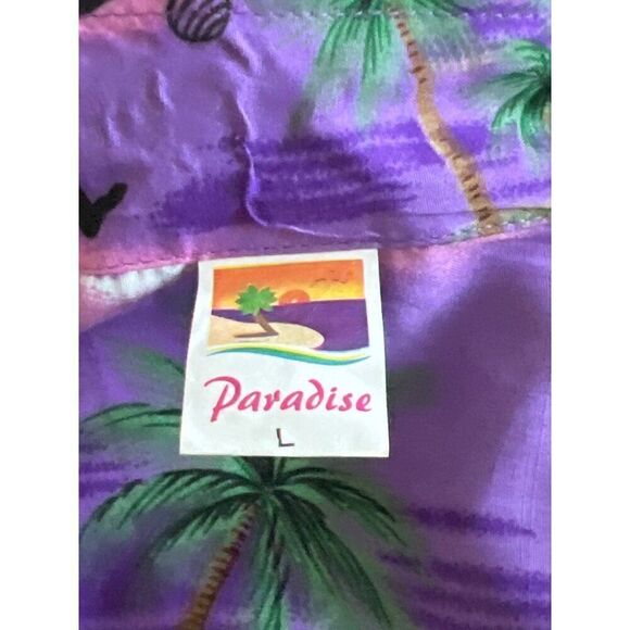 Paradise Men Purple Cayman Islands Tropical Short Sleeve Shirt Size L - Picture 10 of 11